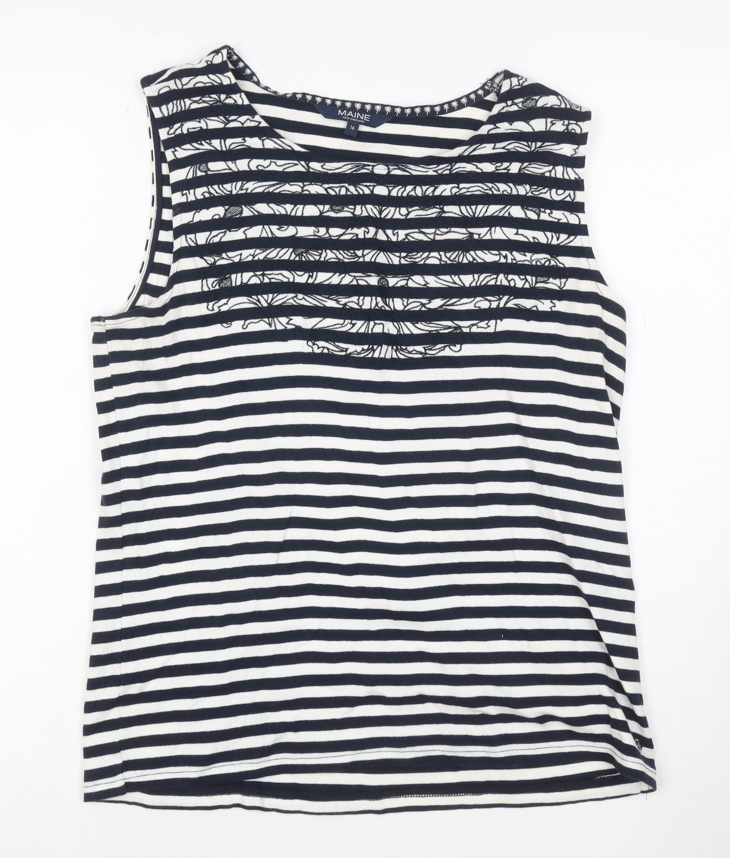 Maine New England Women's Blue Striped Cotton Sleeveless Tank Top Size 16