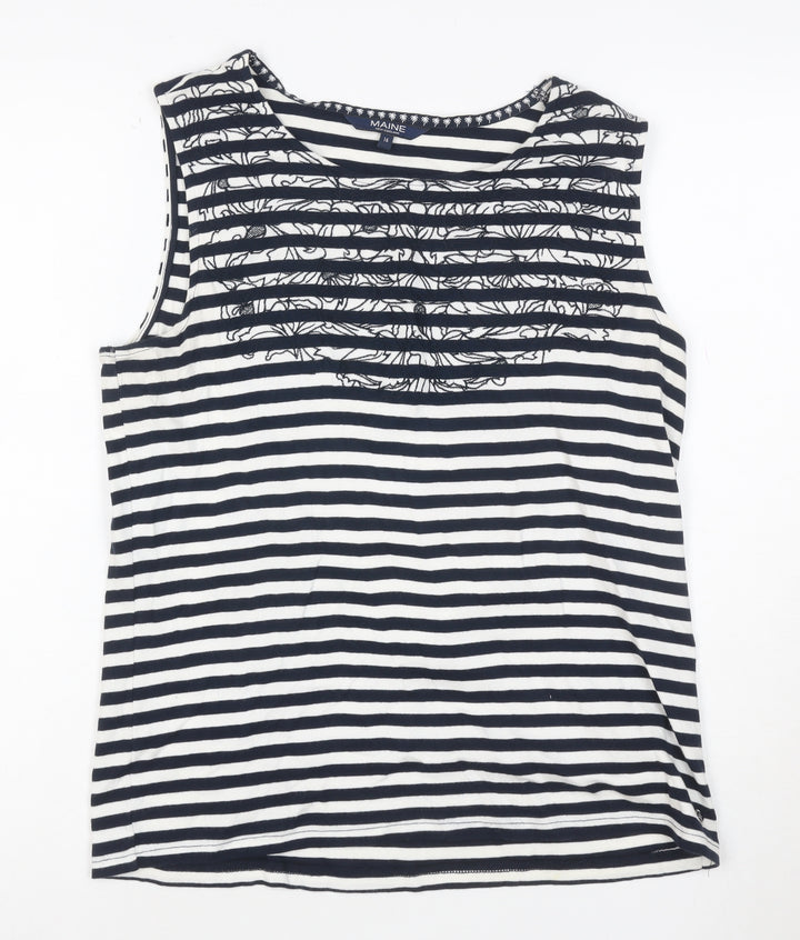 Maine New England Women's Blue Striped Cotton Sleeveless Tank Top Size 16