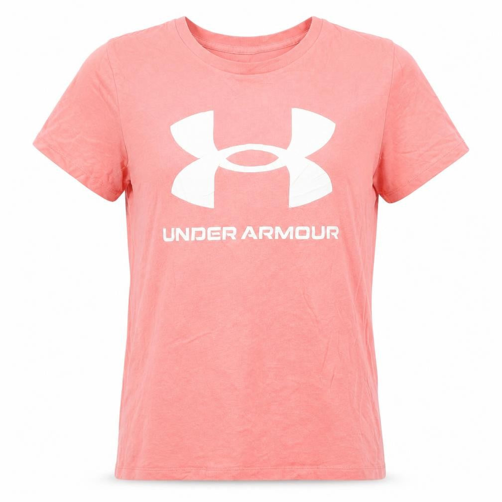 Front view of Under Armour women’s pink short sleeve classic t-shirt l