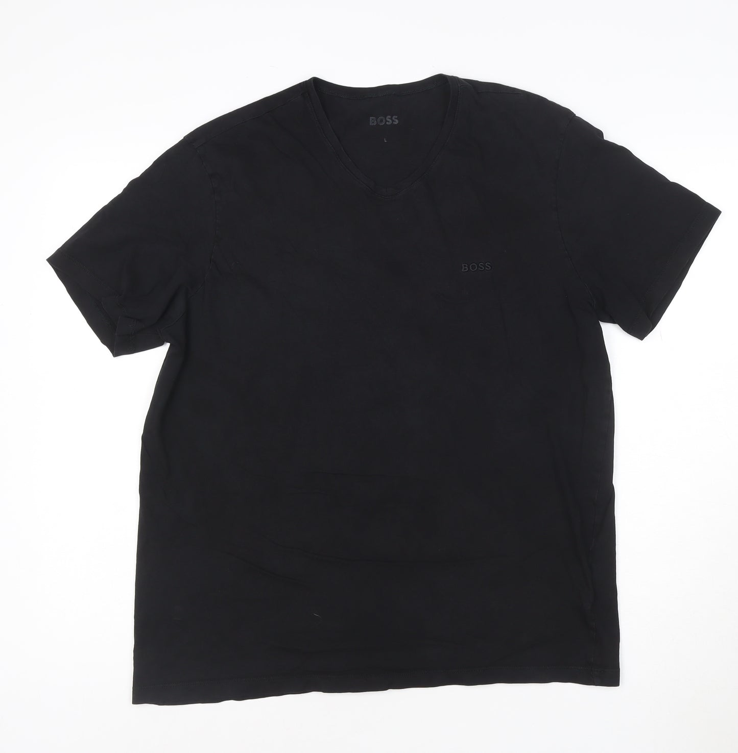 BOSS Men's Black V-Neck Cotton T-Shirt Size L
