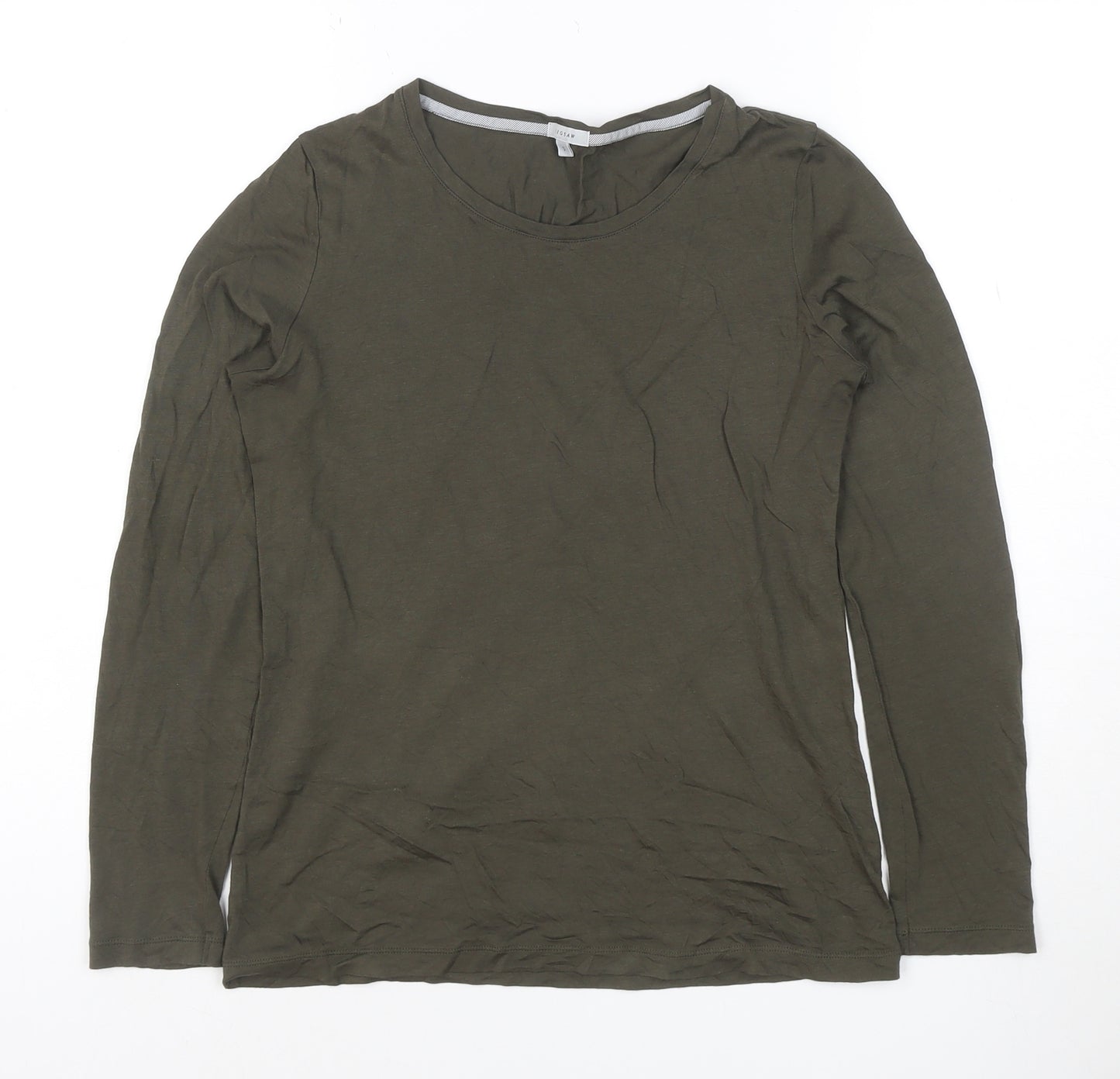 Jigsaw Women Green Modal Cotton Long Sleeve Crew Neck T-Shirt Size S