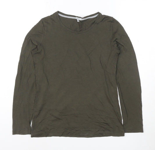 Jigsaw Women Green Modal Cotton Long Sleeve Crew Neck T-Shirt Size S