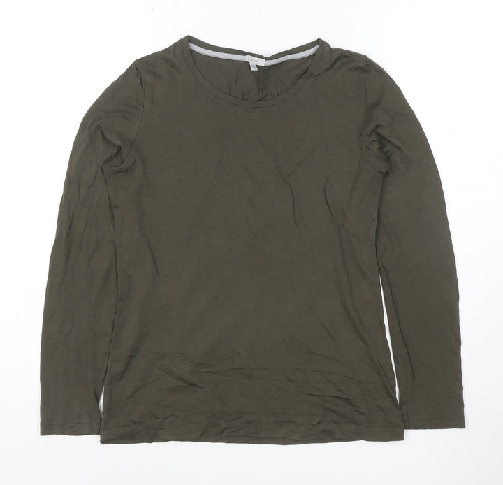 Jigsaw Women Green Modal Cotton Long Sleeve Crew Neck T-Shirt Size S