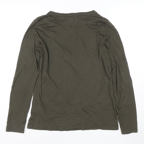 Jigsaw Women Green Modal Cotton Long Sleeve Crew Neck T-Shirt Size S