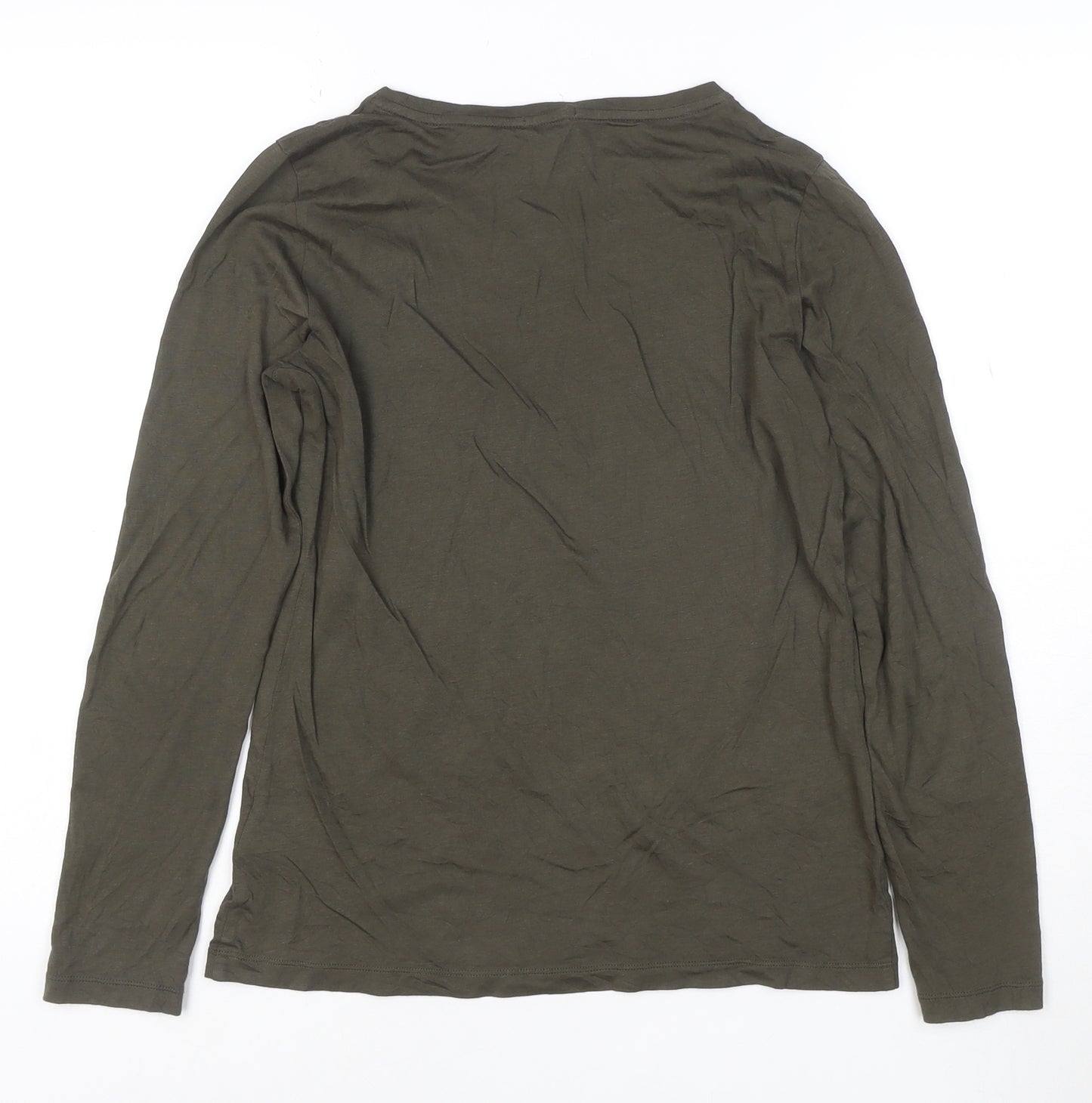 Jigsaw Women Green Modal Cotton Long Sleeve Crew Neck T-Shirt Size S