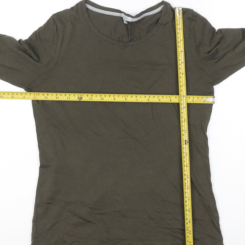 Jigsaw Women Green Modal Cotton Long Sleeve Crew Neck T-Shirt Size S