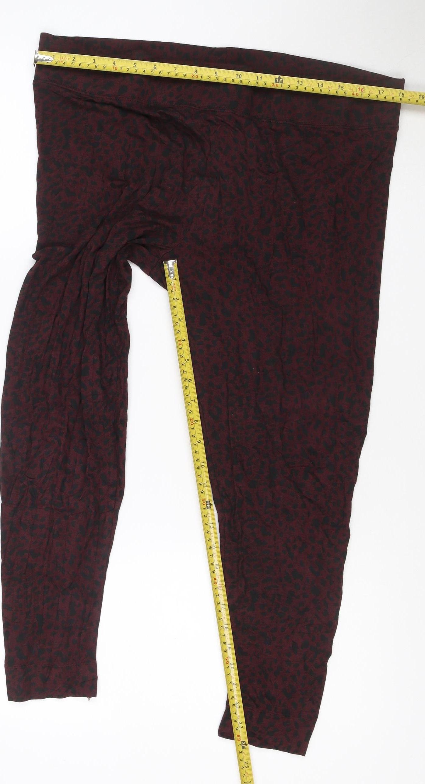 Marks and Spencer Women Burgundy Animal Print Viscose Stretch Leggings Size 20