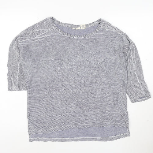 Christian Siriano Women Blue Striped 3/4 Sleeve Basic T-Shirt Size S