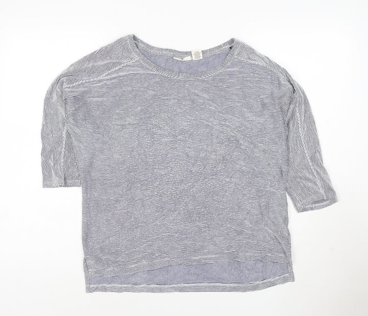 Christian Siriano Women Blue Striped 3/4 Sleeve Basic T-Shirt Size S