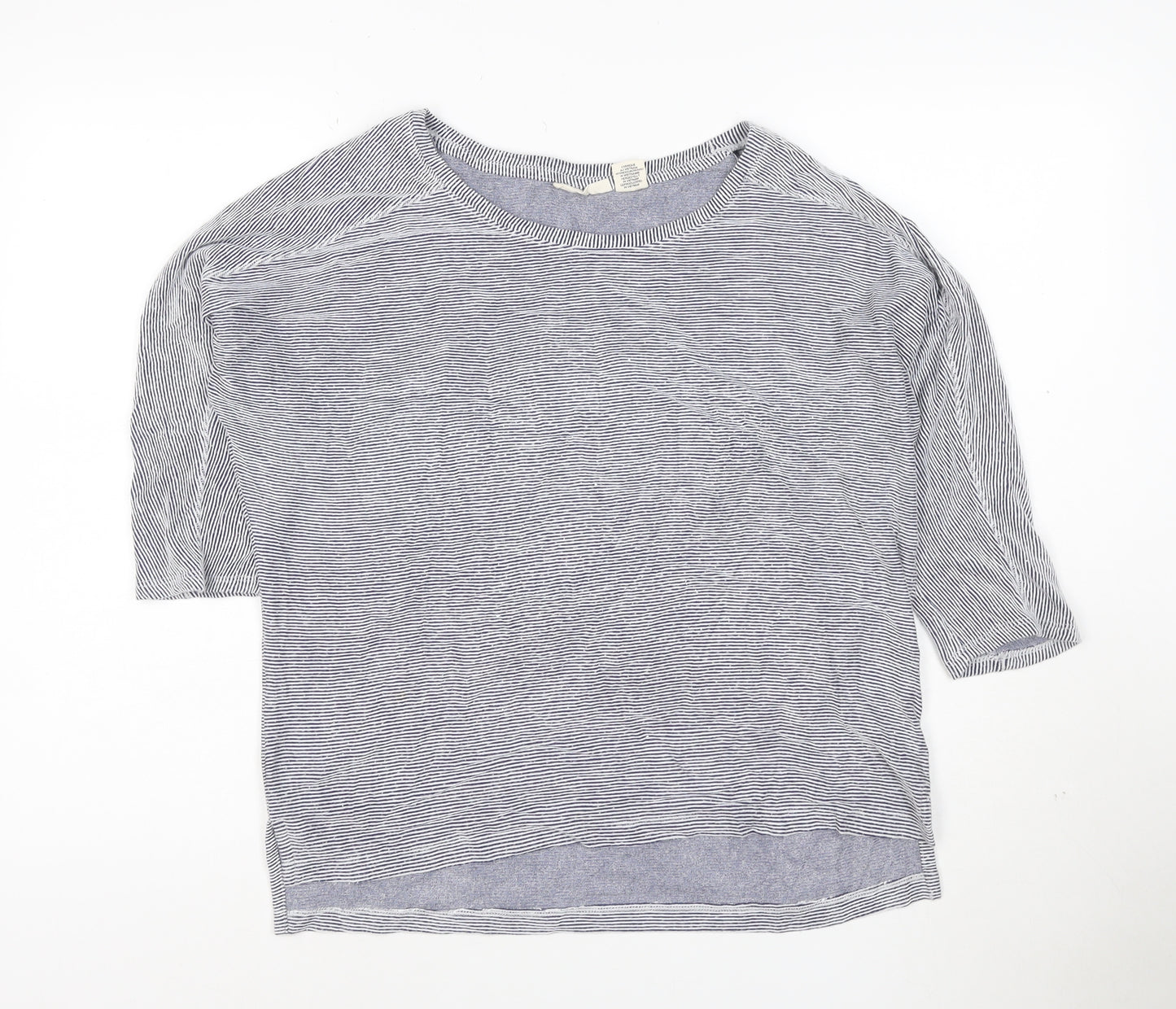 Christian Siriano Women Blue Striped 3/4 Sleeve Basic T-Shirt Size S