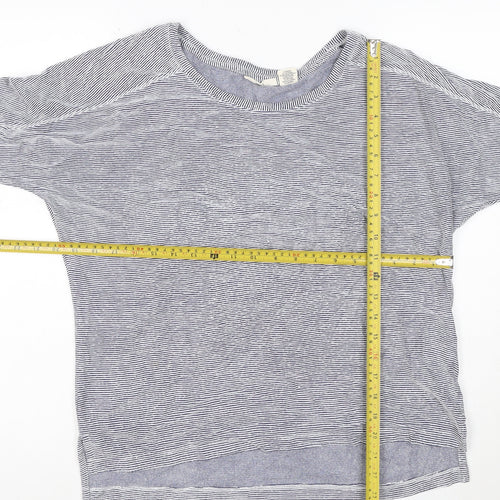 Christian Siriano Women Blue Striped 3/4 Sleeve Basic T-Shirt Size S