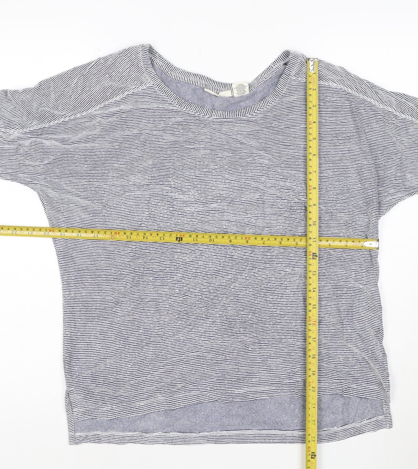 Christian Siriano Women Blue Striped 3/4 Sleeve Basic T-Shirt Size S