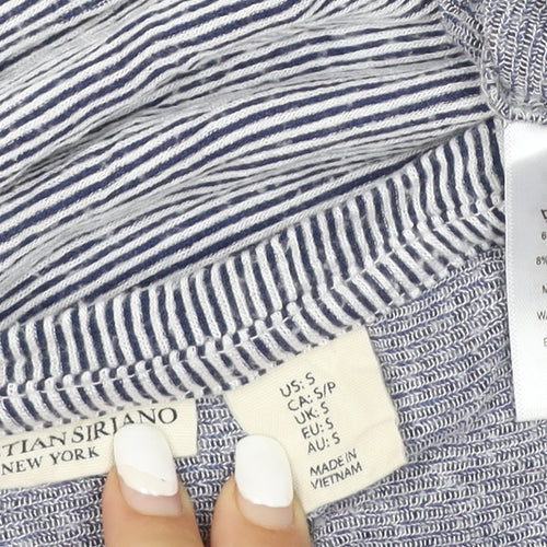 Christian Siriano Women Blue Striped 3/4 Sleeve Basic T-Shirt Size S