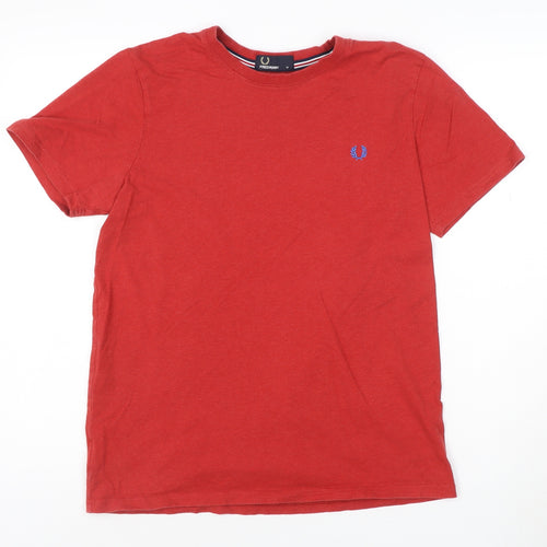Fred Perry Men's Red Cotton Crew Neck Short Sleeve T-Shirt M