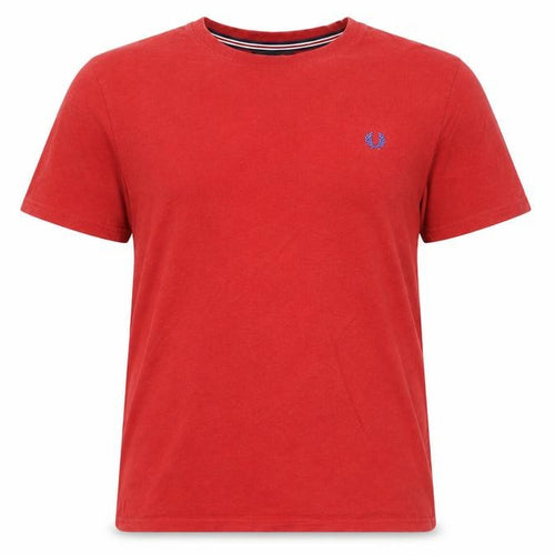 Fred Perry Men's Red Cotton Crew Neck Short Sleeve T-Shirt M