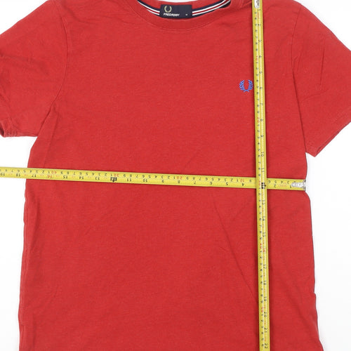 Fred Perry Men's Red Cotton Crew Neck Short Sleeve T-Shirt M