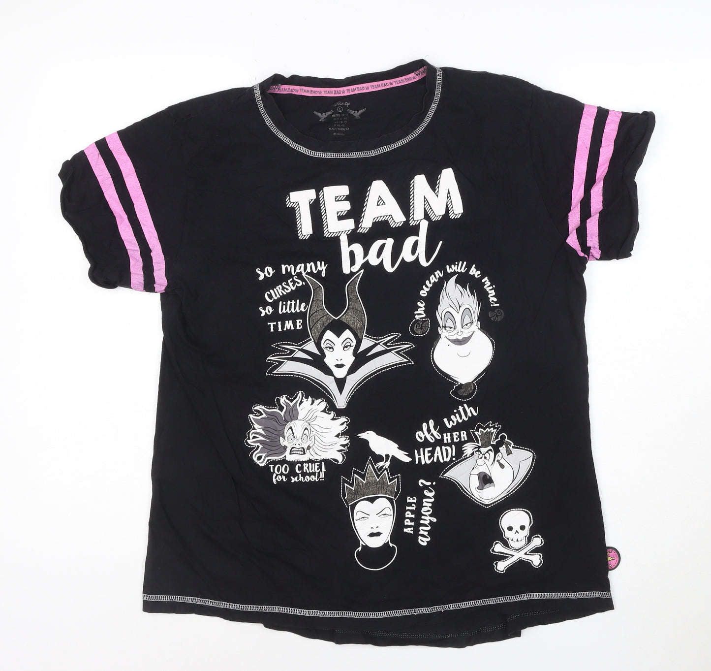 Disney Women Black L Graphic Team Bad Villains T-Shirt