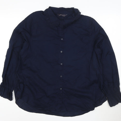 Marks and Spencer Women's Navy Long Sleeve Cotton Blouse Size 16