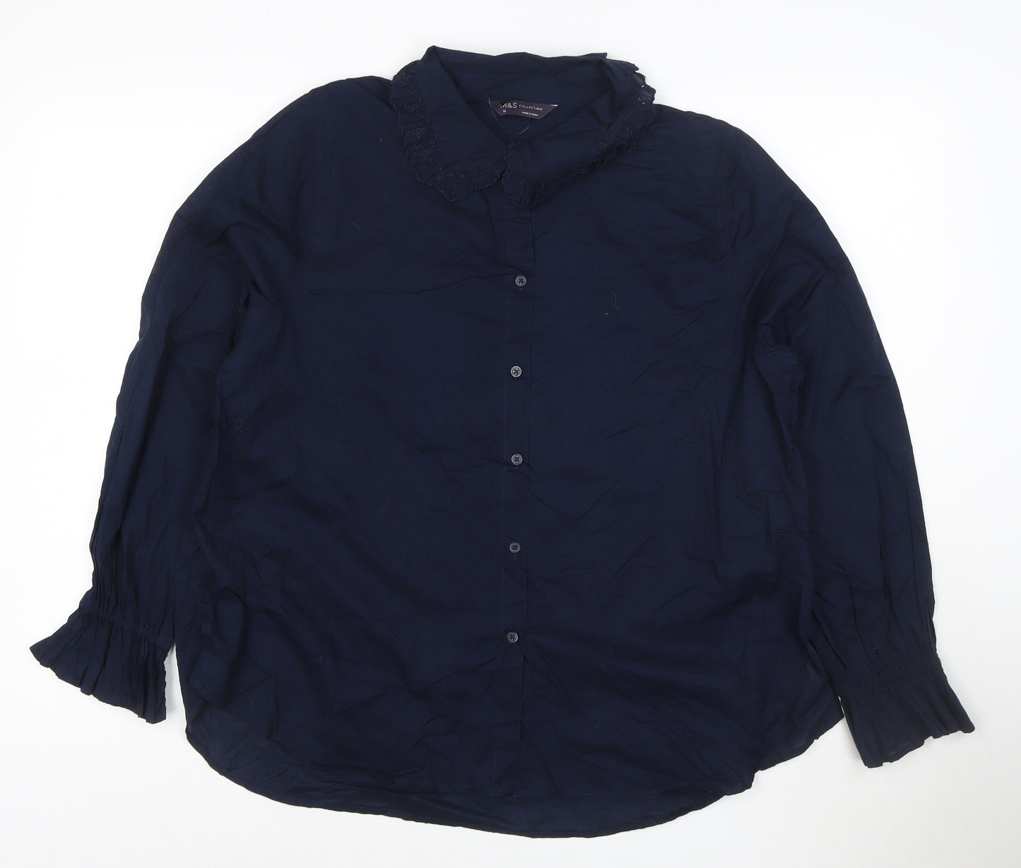 Marks and Spencer Women's Navy Long Sleeve Cotton Blouse Size 16