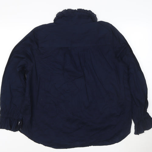 Marks and Spencer Women's Navy Long Sleeve Cotton Blouse Size 16