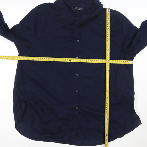 Marks and Spencer Women's Navy Long Sleeve Cotton Blouse Size 16