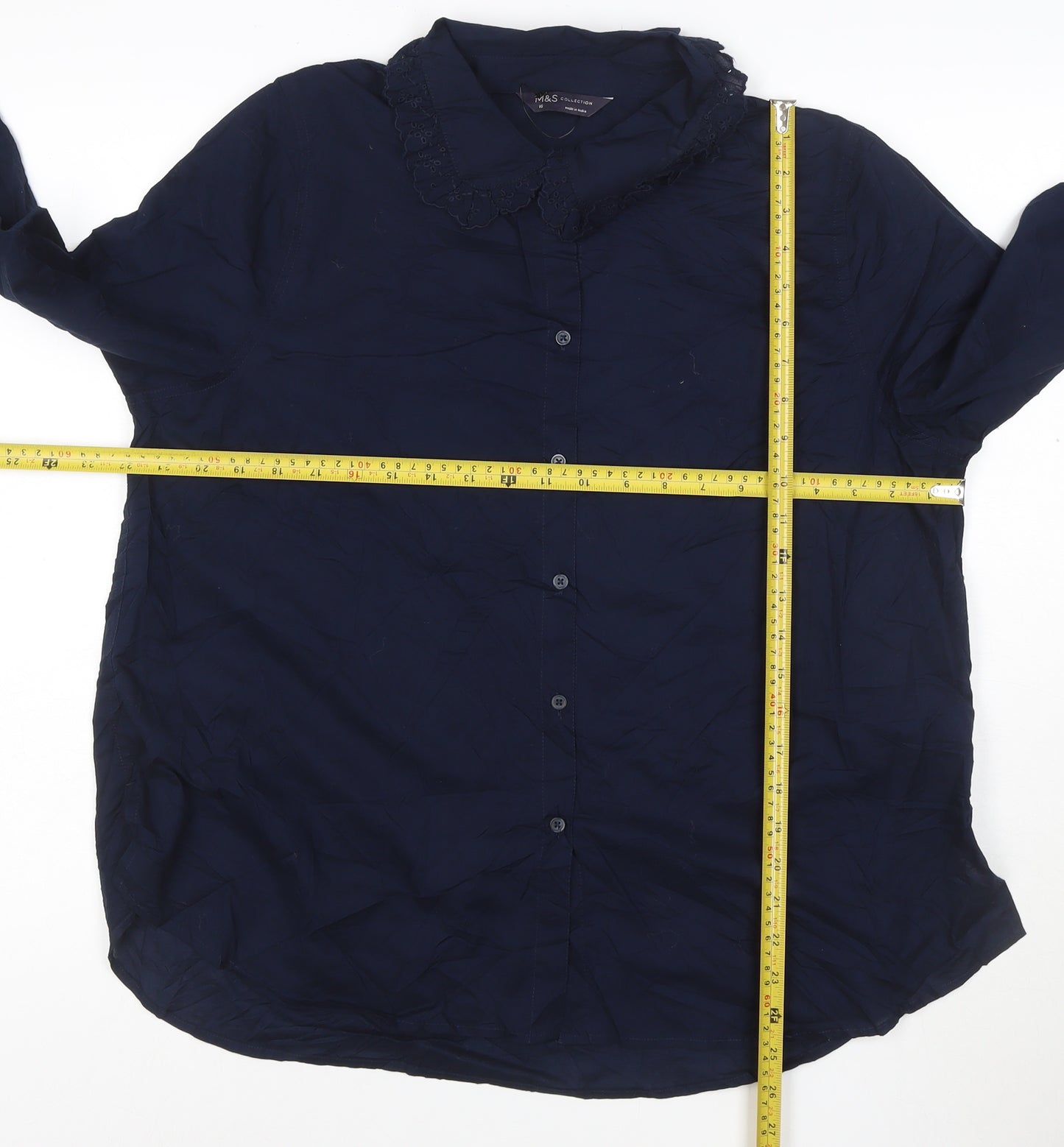 Marks and Spencer Women's Navy Long Sleeve Cotton Blouse Size 16