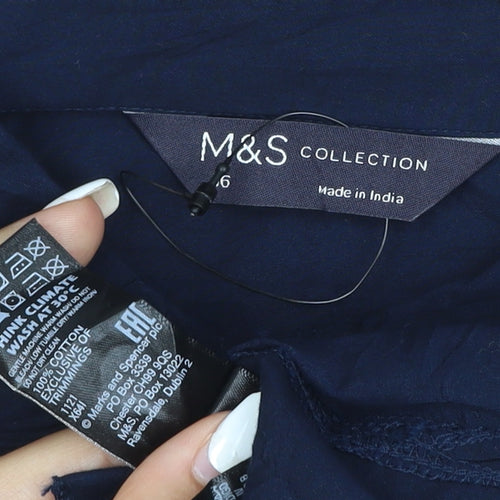 Marks and Spencer Women's Navy Long Sleeve Cotton Blouse Size 16
