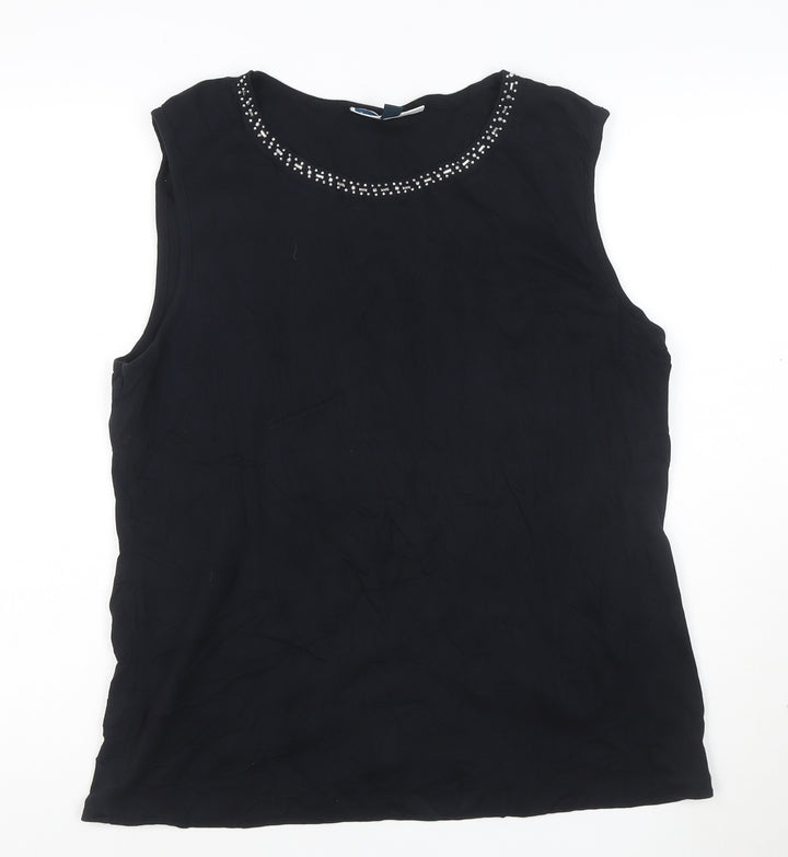 Karen Scott Women's Black XL Beaded Round Neck Sleeveless Cotton Tank Top