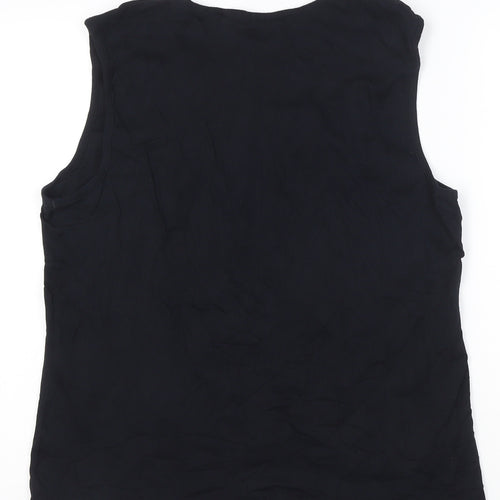 Karen Scott Women's Black XL Beaded Round Neck Sleeveless Cotton Tank Top