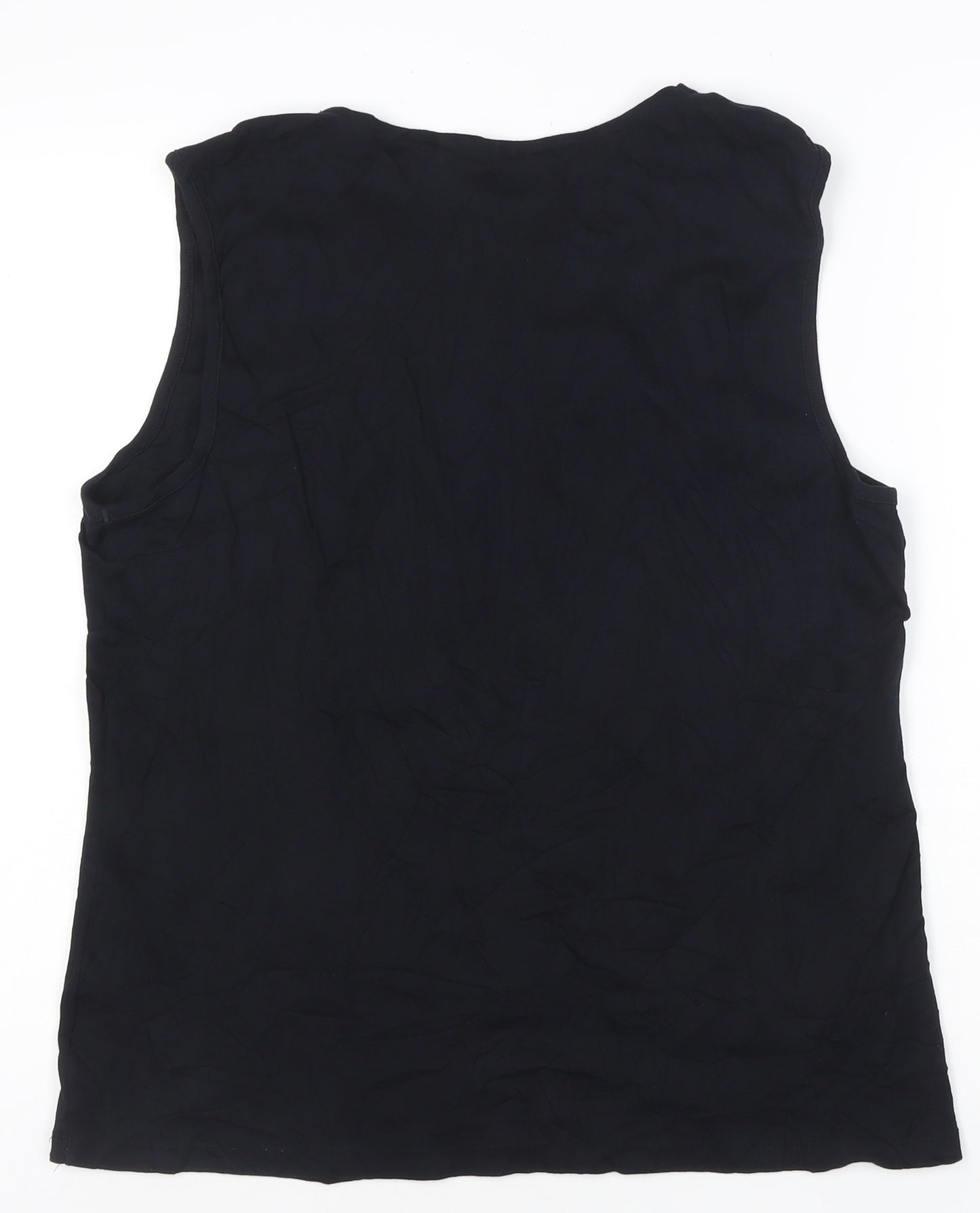 Karen Scott Women's Black XL Beaded Round Neck Sleeveless Cotton Tank Top
