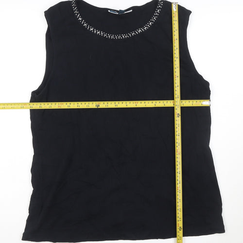 Karen Scott Women's Black XL Beaded Round Neck Sleeveless Cotton Tank Top