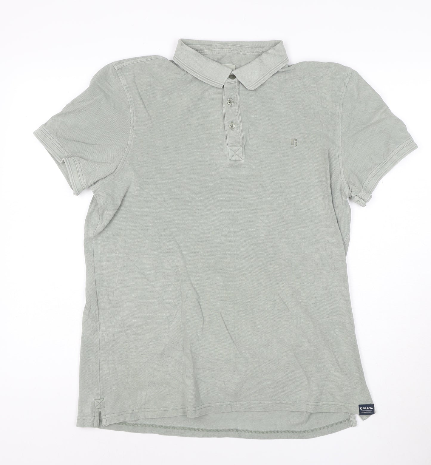 Garcia Men's Grey Cotton Polo Shirt Size L Short Sleeve Casual