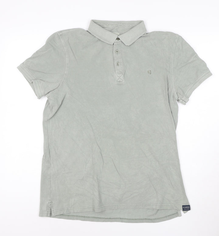 Garcia Men's Grey Cotton Polo Shirt Size L Short Sleeve Casual