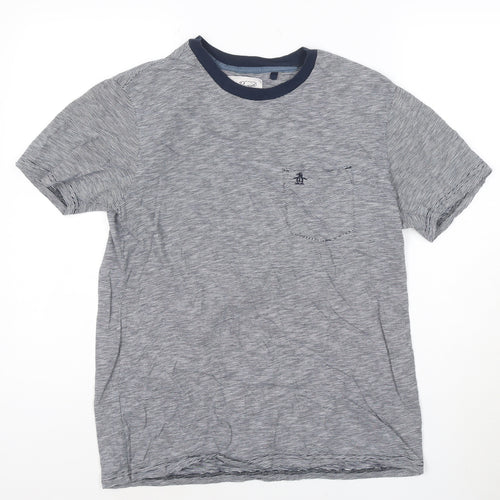 Original Penguin Men's Blue Striped Cotton Crew Neck T-Shirt M