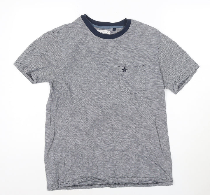 Original Penguin Men's Blue Striped Cotton Crew Neck T-Shirt M