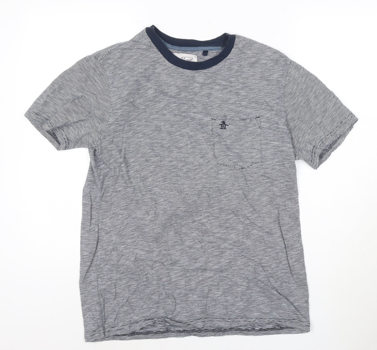 Original Penguin Men's Blue Striped Cotton Crew Neck T-Shirt M