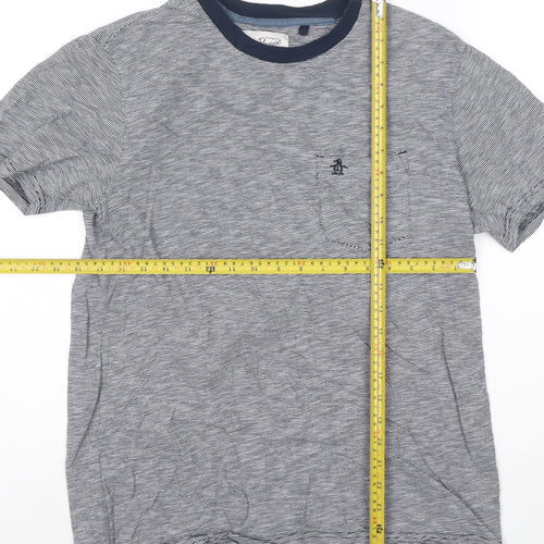 Original Penguin Men's Blue Striped Cotton Crew Neck T-Shirt M