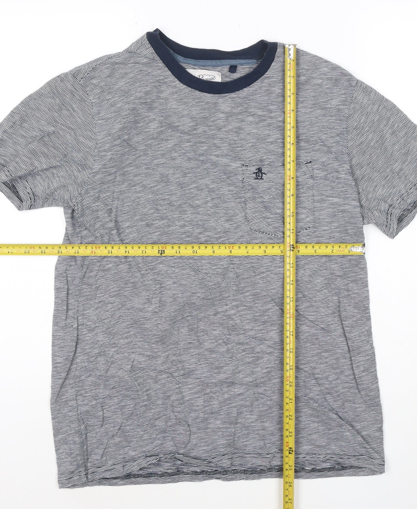 Original Penguin Men's Blue Striped Cotton Crew Neck T-Shirt M