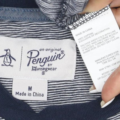 Original Penguin Men's Blue Striped Cotton Crew Neck T-Shirt M