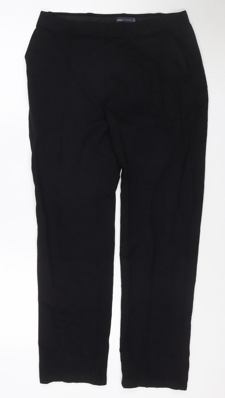 Marks and Spencer Women Black Size 14 Regular Viscose Blend Trousers