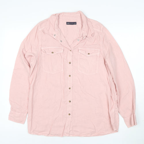 Marks and Spencer Women's Pink Lyocell Button-Up Shirt Size 12