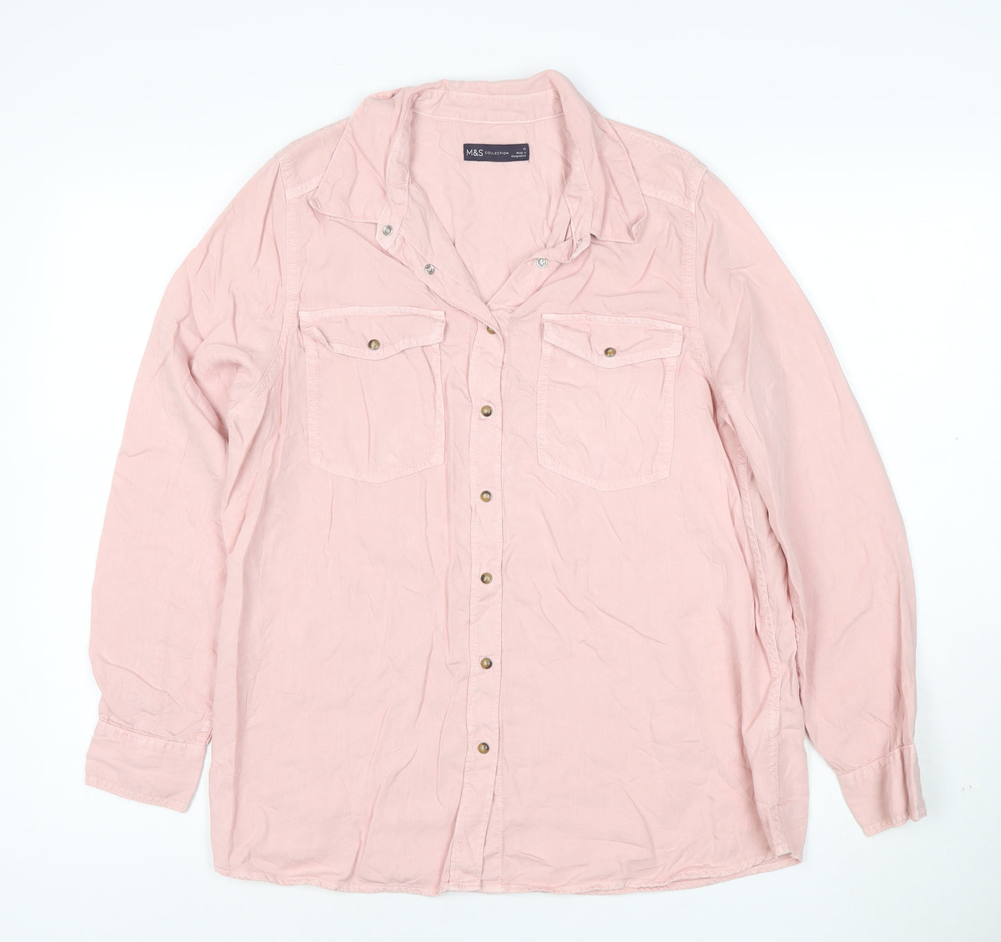 Marks and Spencer Women's Pink Lyocell Button-Up Shirt Size 12