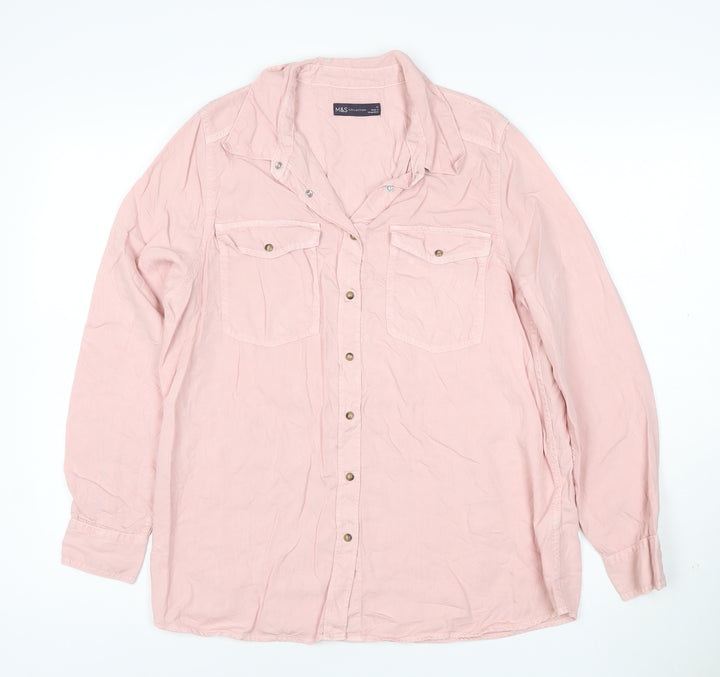 Marks and Spencer Women's Pink Lyocell Button-Up Shirt Size 12