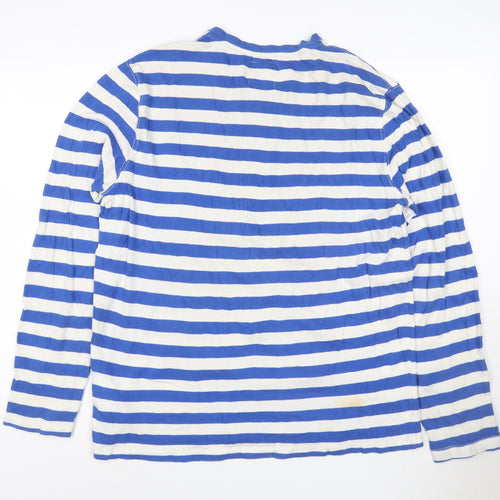 Levi's Women's Blue White Striped Henley Long Sleeve Cotton Top Size L