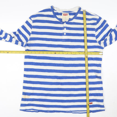 Levi's Women's Blue White Striped Henley Long Sleeve Cotton Top Size L