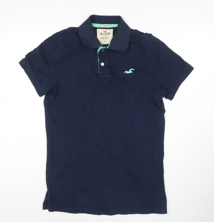 Hollister Men's Blue Epic Flex Stretch Slim Fit Polo Shirt M