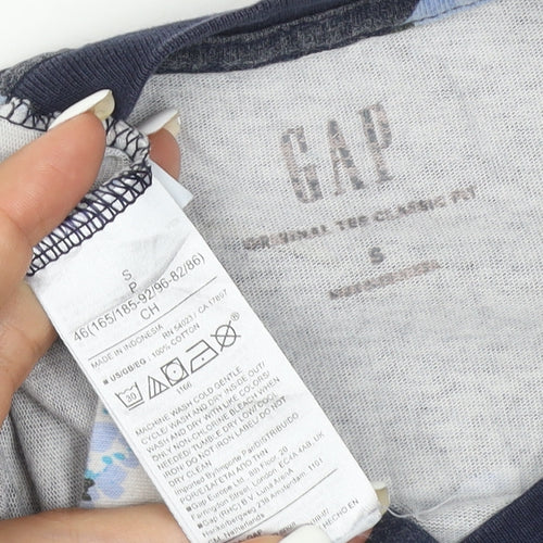 GAP Men's Blue Floral Cotton Crew Neck Short Sleeve T-Shirt Size S