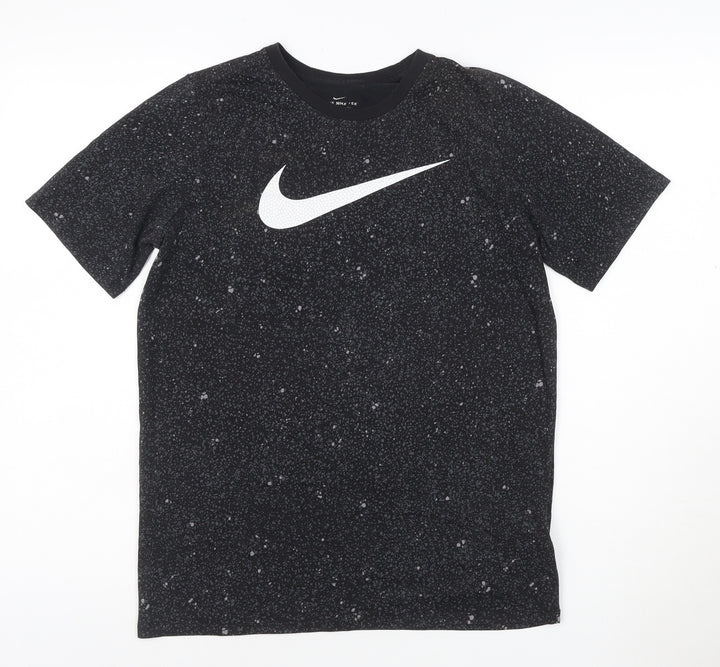 Nike Boys Black Dri-Fit Sports T-Shirt 13-14 Years Gym Training Top