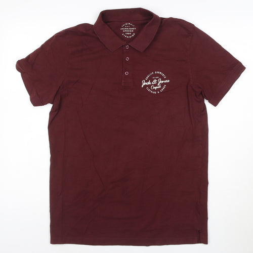 Jack & Jones Men's Brown Polo Shirt M 100% Cotton Casual Logo Top