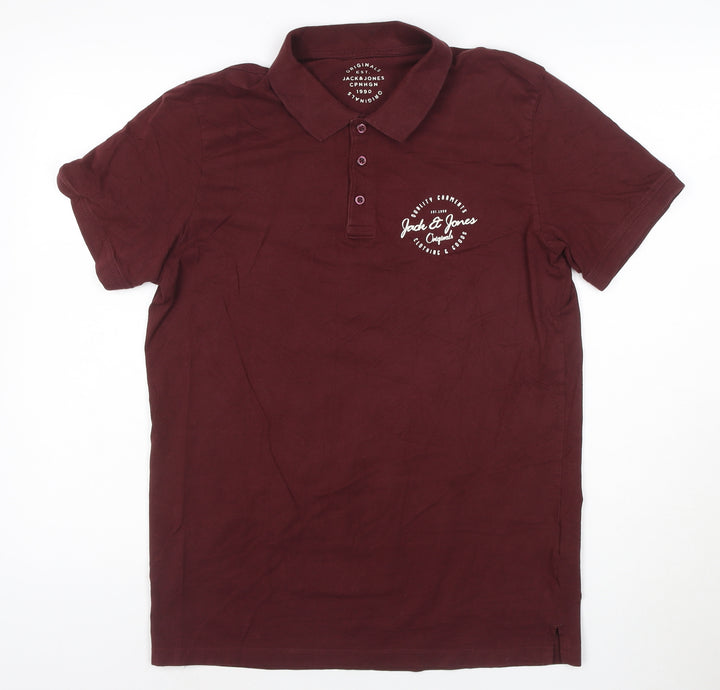 Jack & Jones Men's Brown Polo Shirt M 100% Cotton Casual Logo Top